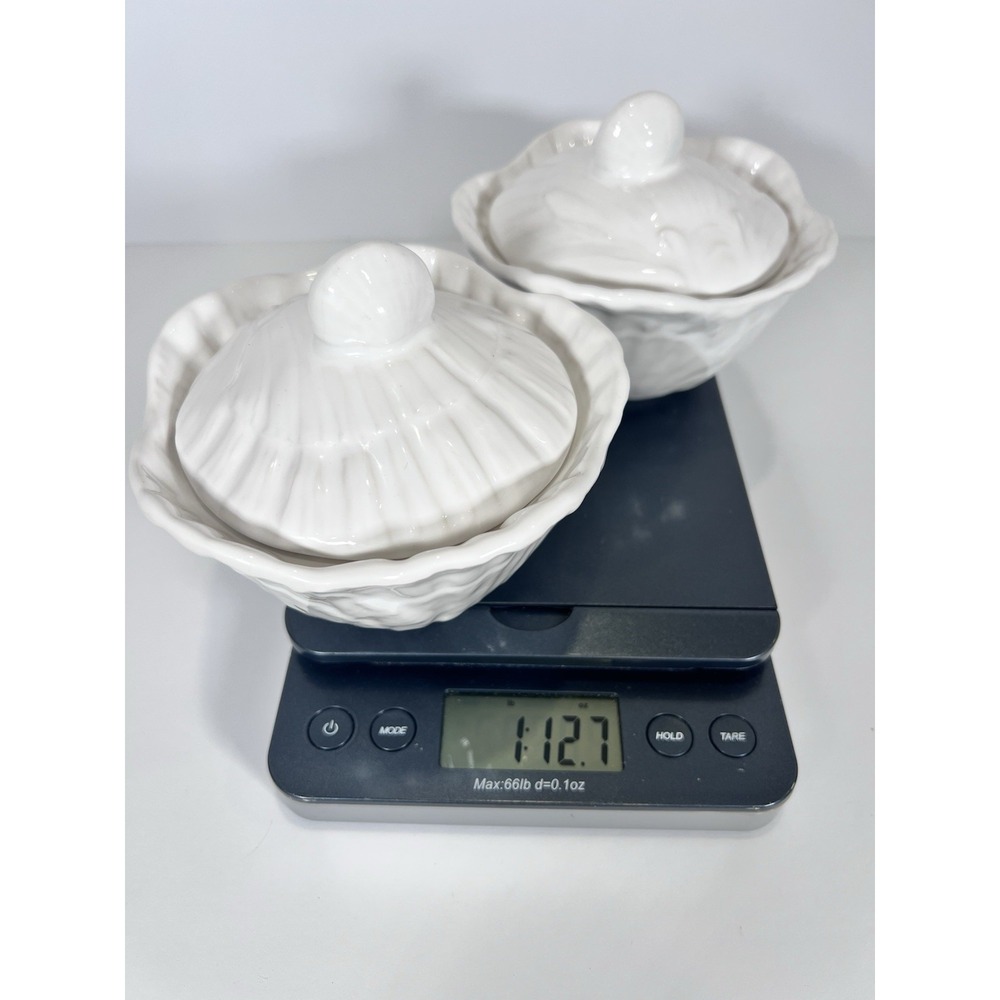 VTG OLFAIRE Portugal White Ceramic Shell Lidded Bowls Set Of 2- Coastal Cottage - Picture 15 of 15